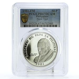 Philippines 50 piso Pope John Paul II Visit PR67 PCGS silver coin 1981