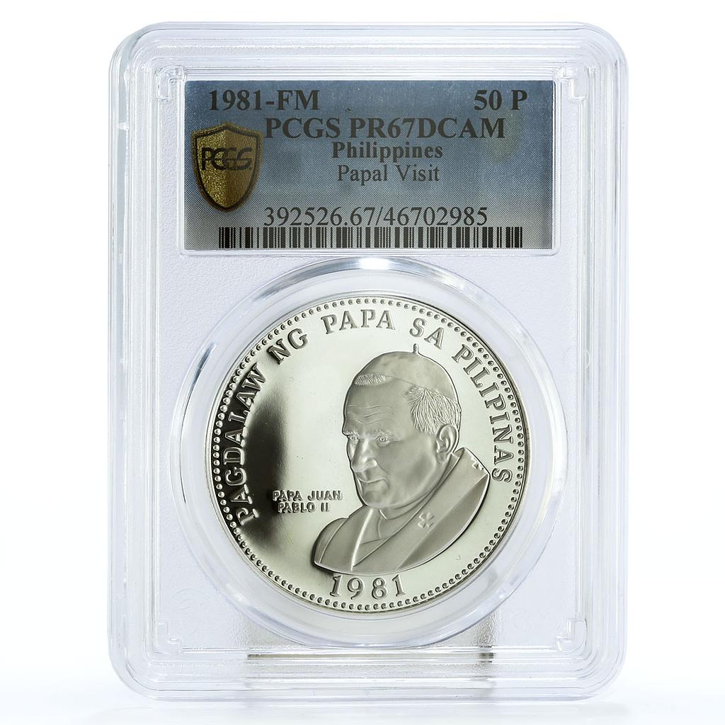 Philippines 50 piso Pope John Paul II Visit PR67 PCGS silver coin 1981