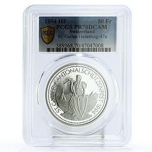 Switzerland 50 francs St Gallen Shooting Festival Bear PR70 PCGS Ag coin 1994