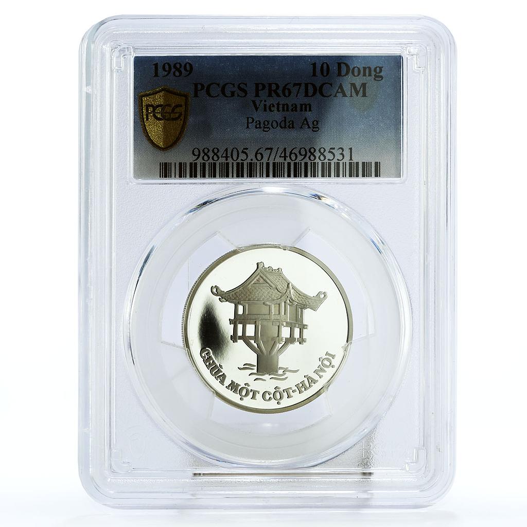 Vietnam 10 dong Pagoda Temple Buildings Architecture PR67 PCGS silver coin 1989