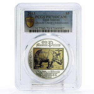 Cook Islands 5 dollars Albrecht Durer Rhinoceros Art PR70 PCGS silver coin 2013