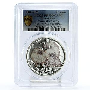 Isle of Man 1 crown Home Pets Chinchilla Cat Animals PR70 PCGS silver coin 2009