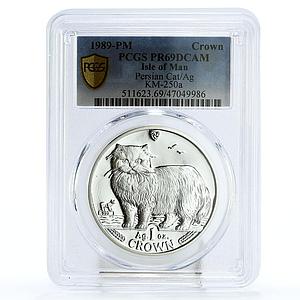 Isle of Man 1 crown Home Pets Persian Cat Animals PR69 PCGS silver coin 1989