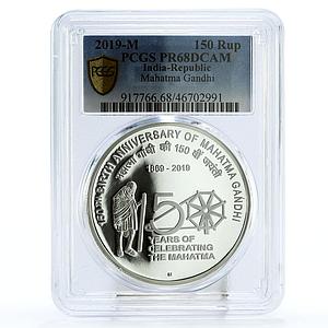 India 150 rupees 150 Years Mahatma Gandhi Politics PR68 PCGS silver coin 2019