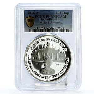 India 100 rupees Mysore University Building Architecture PR69 PCGS Ag coin 2020