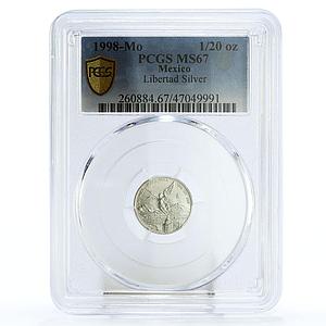Mexico 1/20 onza Libertad Angel of Independence MS67 PCGS silver coin 1998