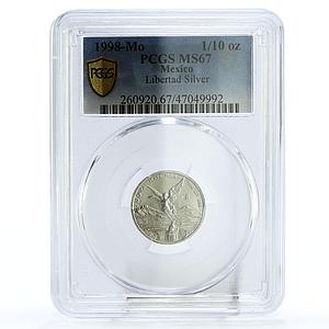 Mexico 1/10 onza Libertad Angel of Independence MS67 PCGS silver coin 1998