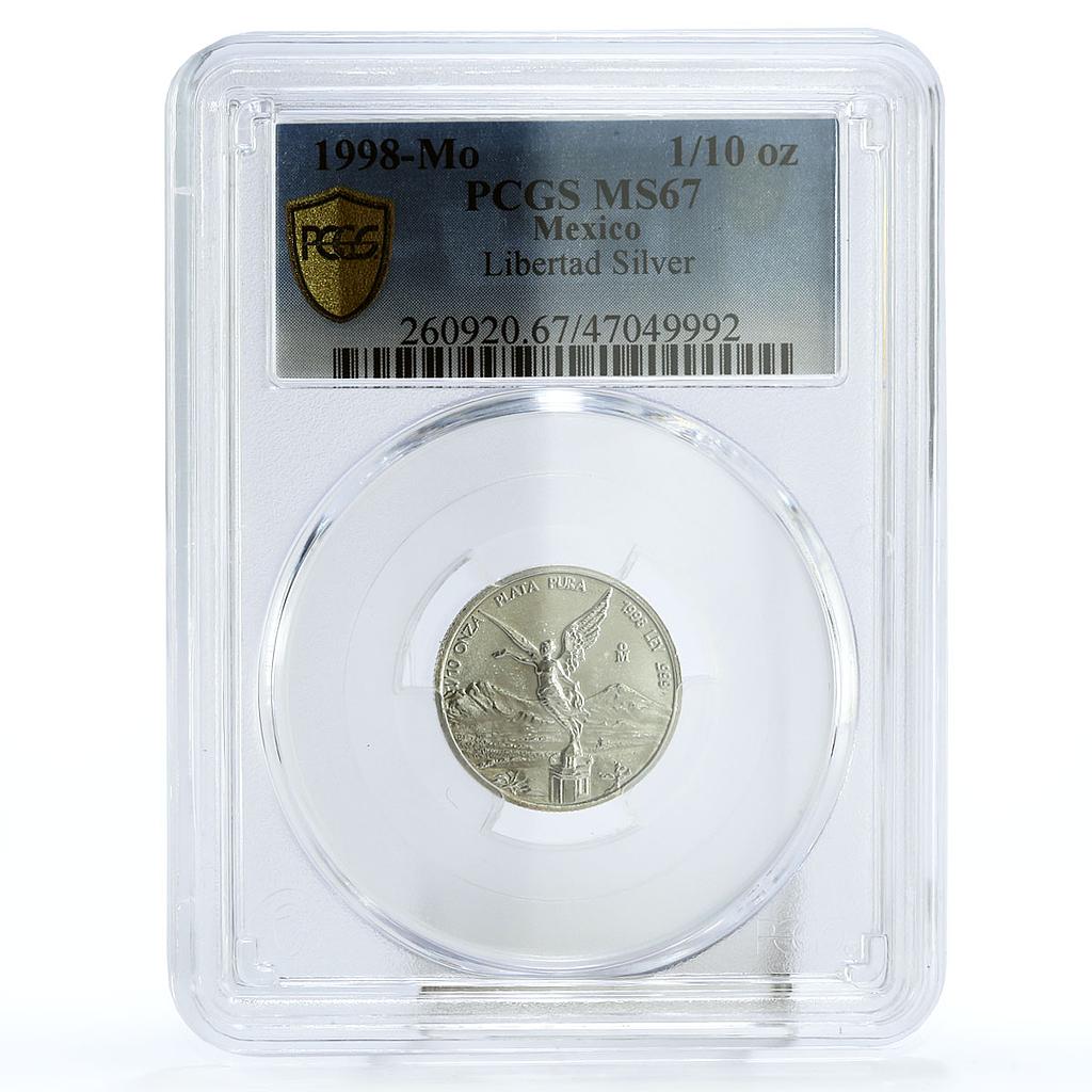Mexico 1/10 onza Libertad Angel of Independence MS67 PCGS silver coin 1998