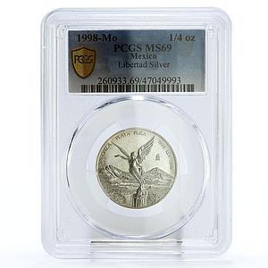 Mexico 1/4 onza Libertad Angel of Independence MS69 PCGS silver coin 1998