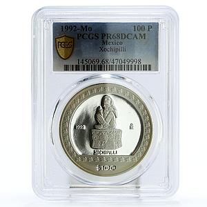 Mexico 100 pesos Precolombina Seated Xochipilli Sculpture PR68 PCGS Ag coin 1992