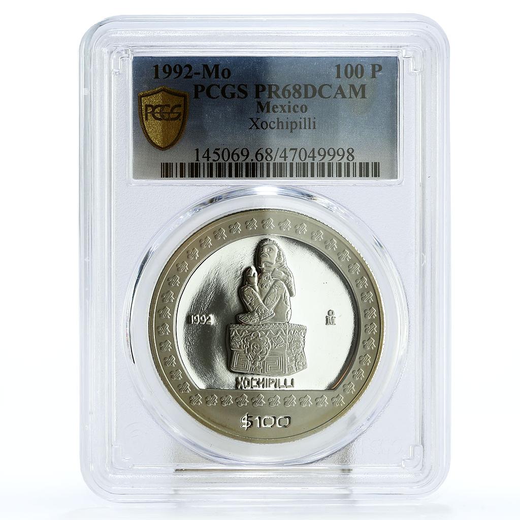 Mexico 100 pesos Precolombina Seated Xochipilli Sculpture PR68 PCGS Ag coin 1992