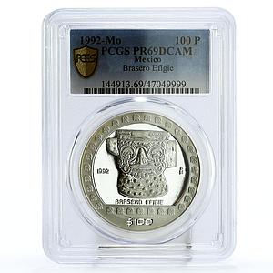 Mexico 100 pesos Precolombina Brasero Efigie Statue PR69 PCGS silver coin 1992