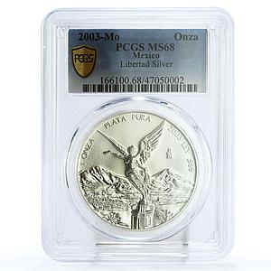 Mexico 1 onza Libertad Angel of Independence MS68 PCGS silver coin 2003