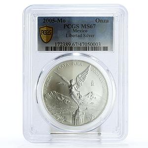 Mexico 1 onza Libertad Angel of Independence MS67 PCGS silver coin 2005