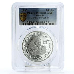 Rwanda 100 francs Endangered Wildlife Gorilla Fauna PR70 PCGS silver coin 1993