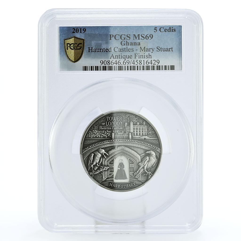 Ghana 5 cedis Queen Mary Stuart Castle Architecture MS69 PCGS silver coin 2019
