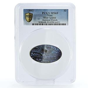 Niue 2 dollars Endangered Fauna Blue Iguana Lizard MS69 PCGS Ag coin 2012