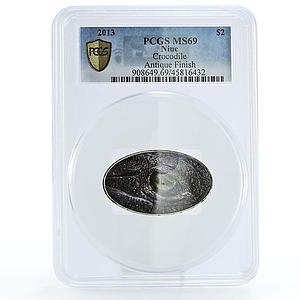 Niue 2 dollars Endangered Fauna Crocodile MS69 PCGS Ag coin 2013