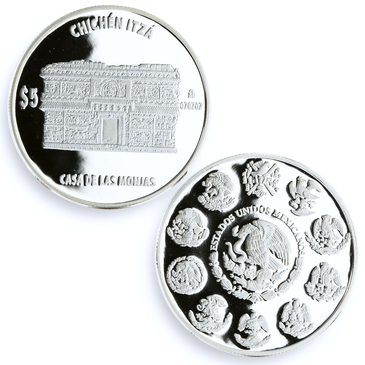 Mexico set of 5 coins Chichen Itza Buildings Architecture proof Ag coins 2007