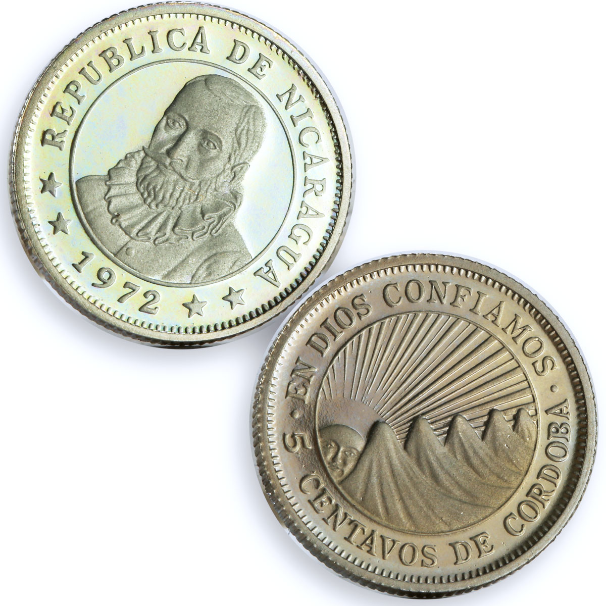 Nicaragua set of 5 coins State Coinage Rainbow Reflectivity CuNi coins 1972