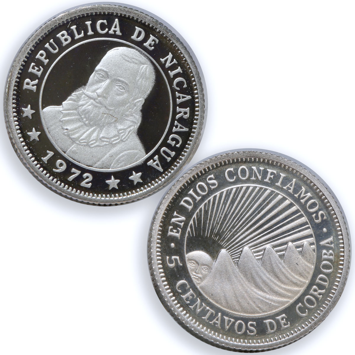 Nicaragua set of 5 coins State Coinage Rainbow Reflectivity CuNi coins 1972