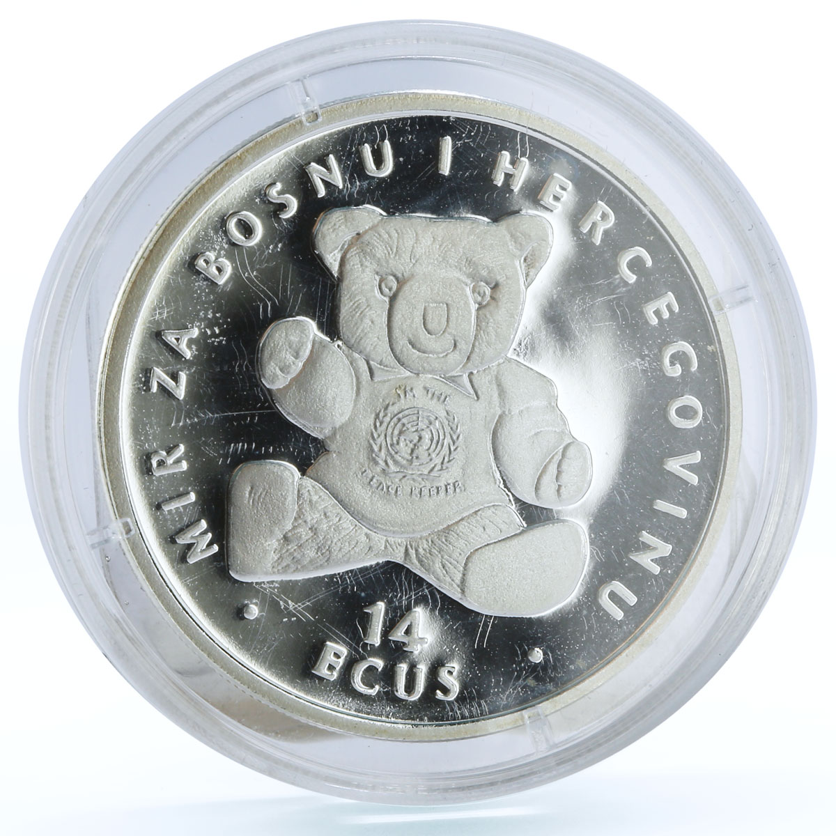 Bosnia and Herzegovina 14 ecu UN Peace Teddy Bear Toy proof silver coin 1994