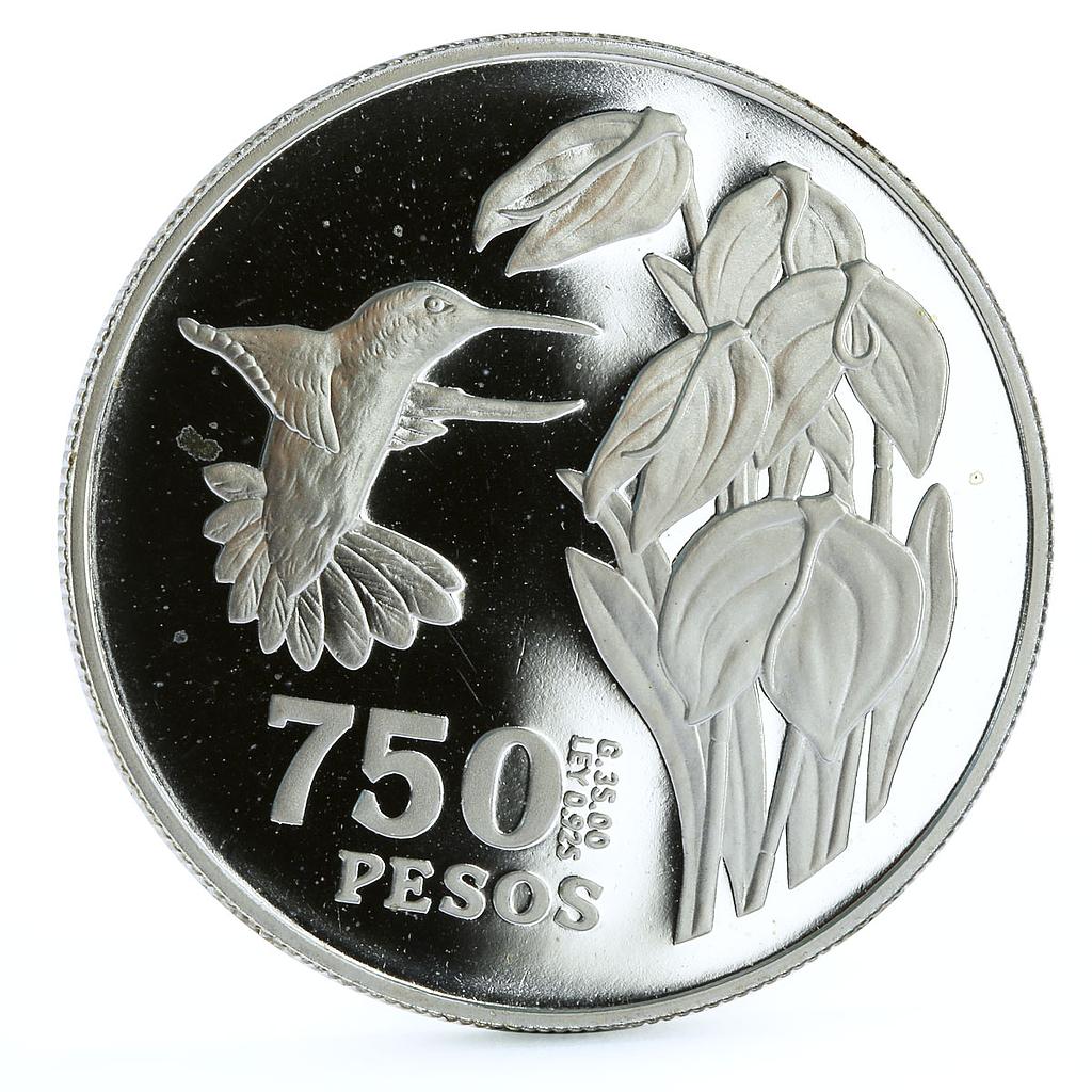 Colombia 750 pesos Endangered Wildlife Colibri Bird Fauna proof silver coin 1978