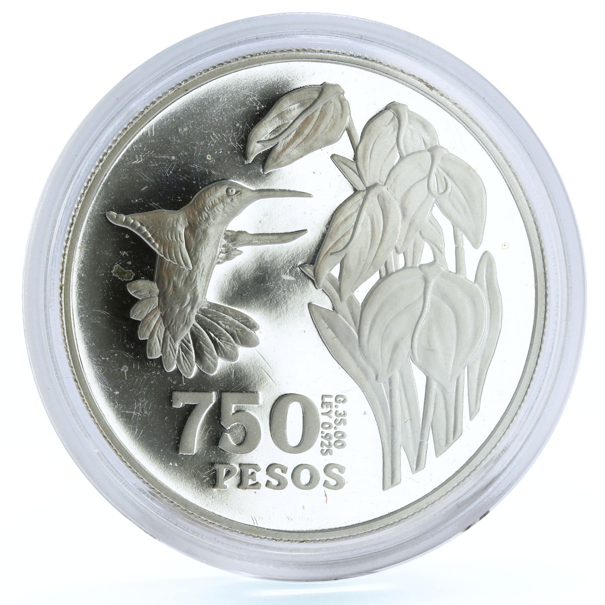 Colombia 750 pesos Endangered Wildlife Colibri Bird Fauna proof silver coin 1978