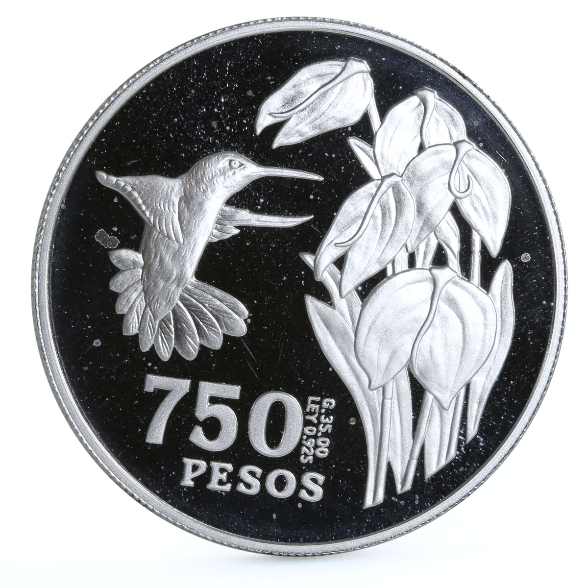 Colombia 750 pesos Endangered Wildlife Colibri Bird Fauna proof silver coin 1978