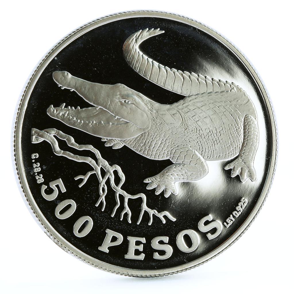 Colombia 500 pesos Endangered Wildlife Crocodile Fauna proof silver coin 1978