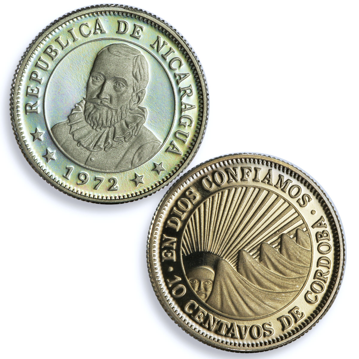 Nicaragua set of 5 coins State Coinage Rainbow Reflectivity CuNi coins 1972
