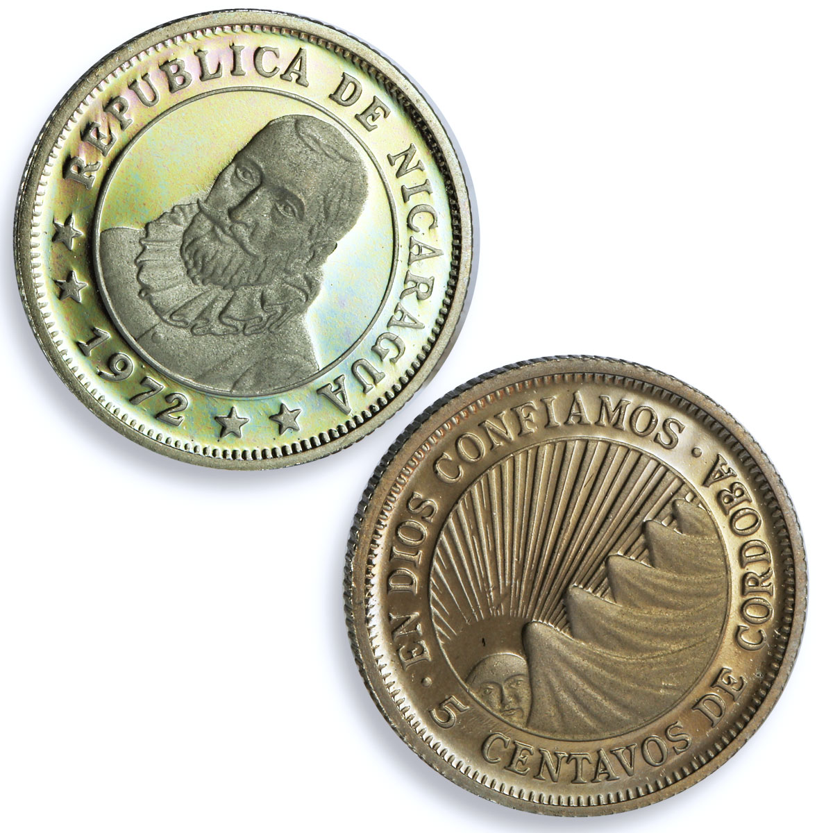Nicaragua set of 5 coins State Coinage Rainbow Reflectivity CuNi coins 1972
