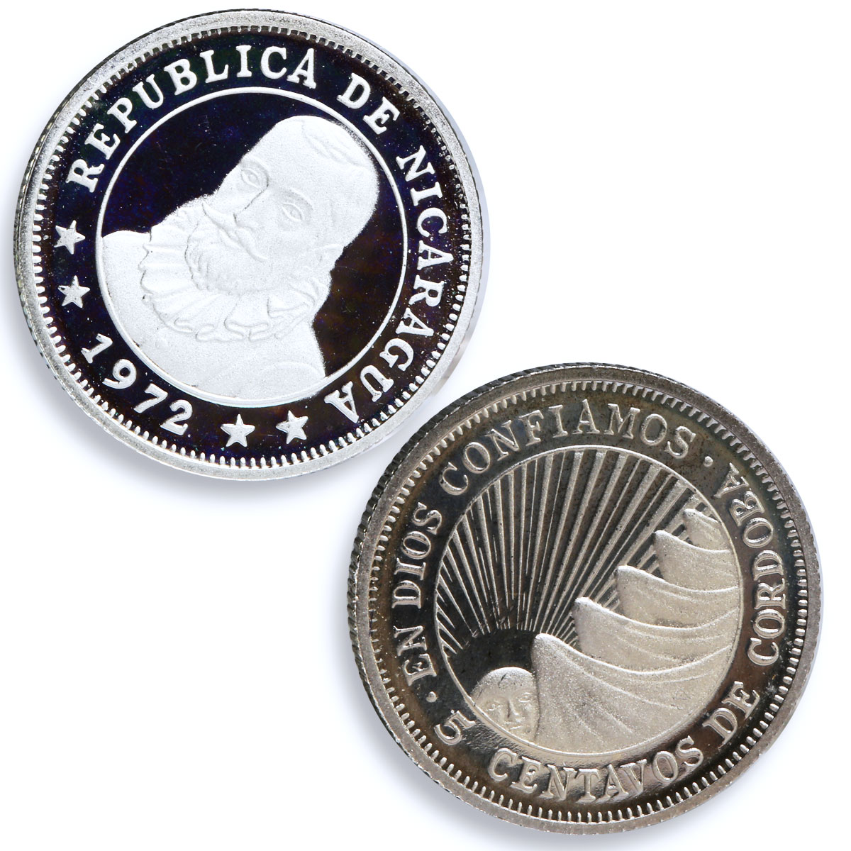 Nicaragua set of 5 coins State Coinage Rainbow Reflectivity CuNi coins 1972