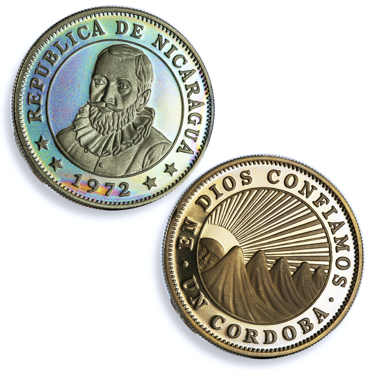 Nicaragua set of 5 coins State Coinage Rainbow Reflectivity CuNi coins 1972