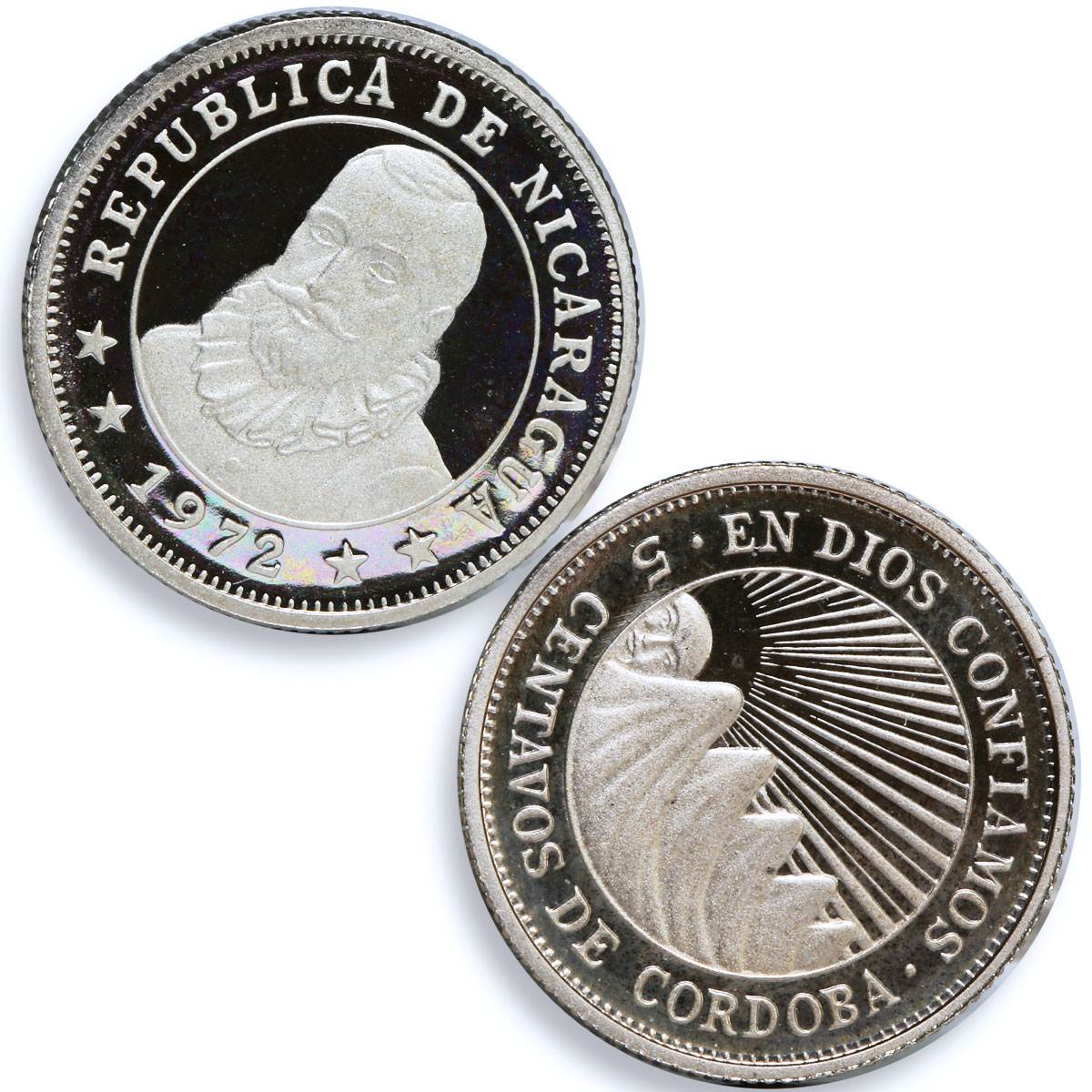 Nicaragua set of 5 coins State Coinage Rainbow Reflectivity CuNi coins 1972