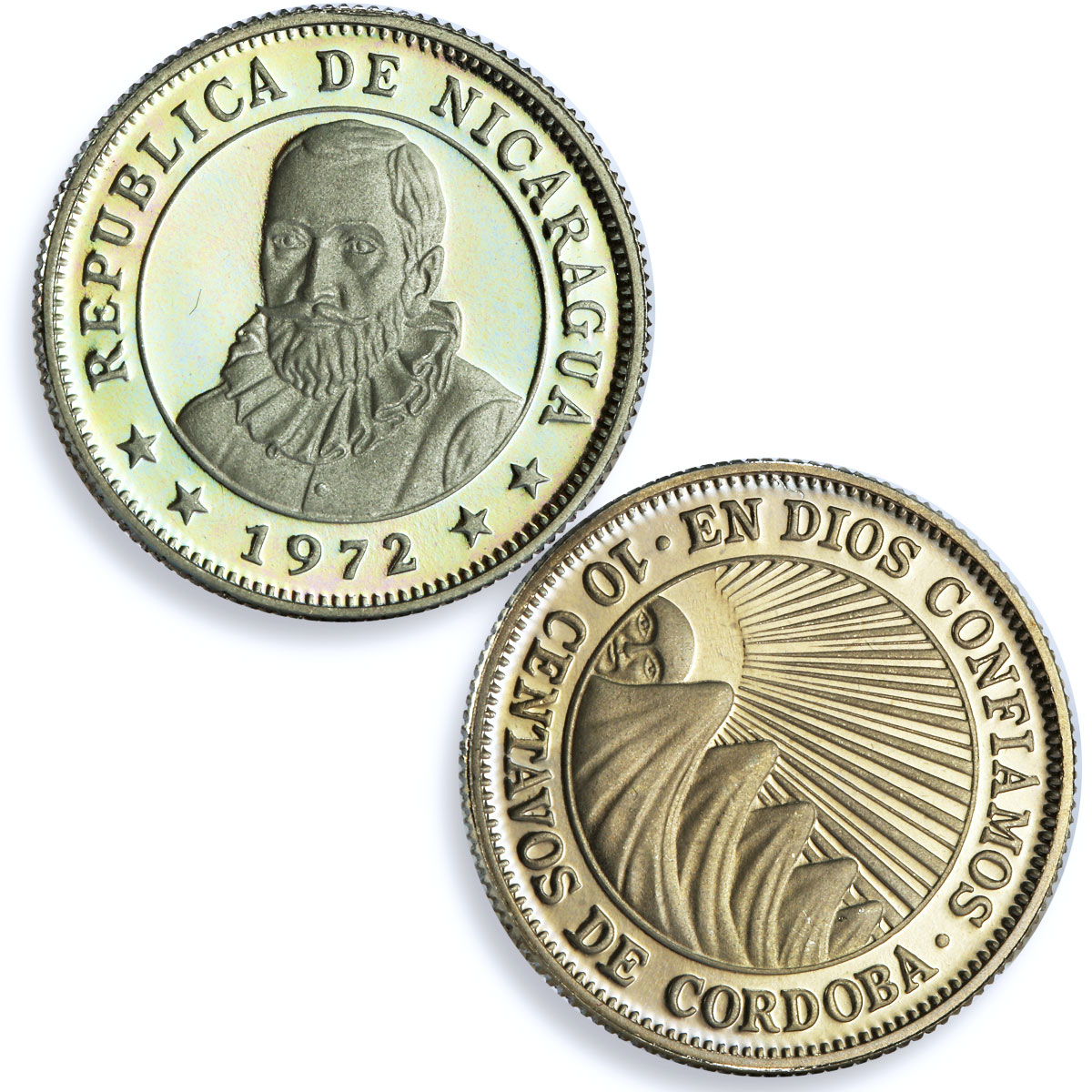 Nicaragua set of 5 coins State Coinage Rainbow Reflectivity CuNi coins 1972