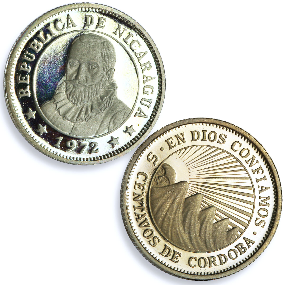 Nicaragua set of 5 coins State Coinage Rainbow Reflectivity CuNi coins 1972