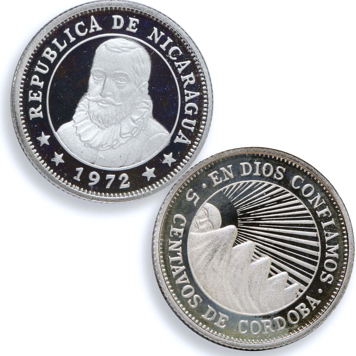 Nicaragua set of 5 coins State Coinage Rainbow Reflectivity CuNi coins 1972