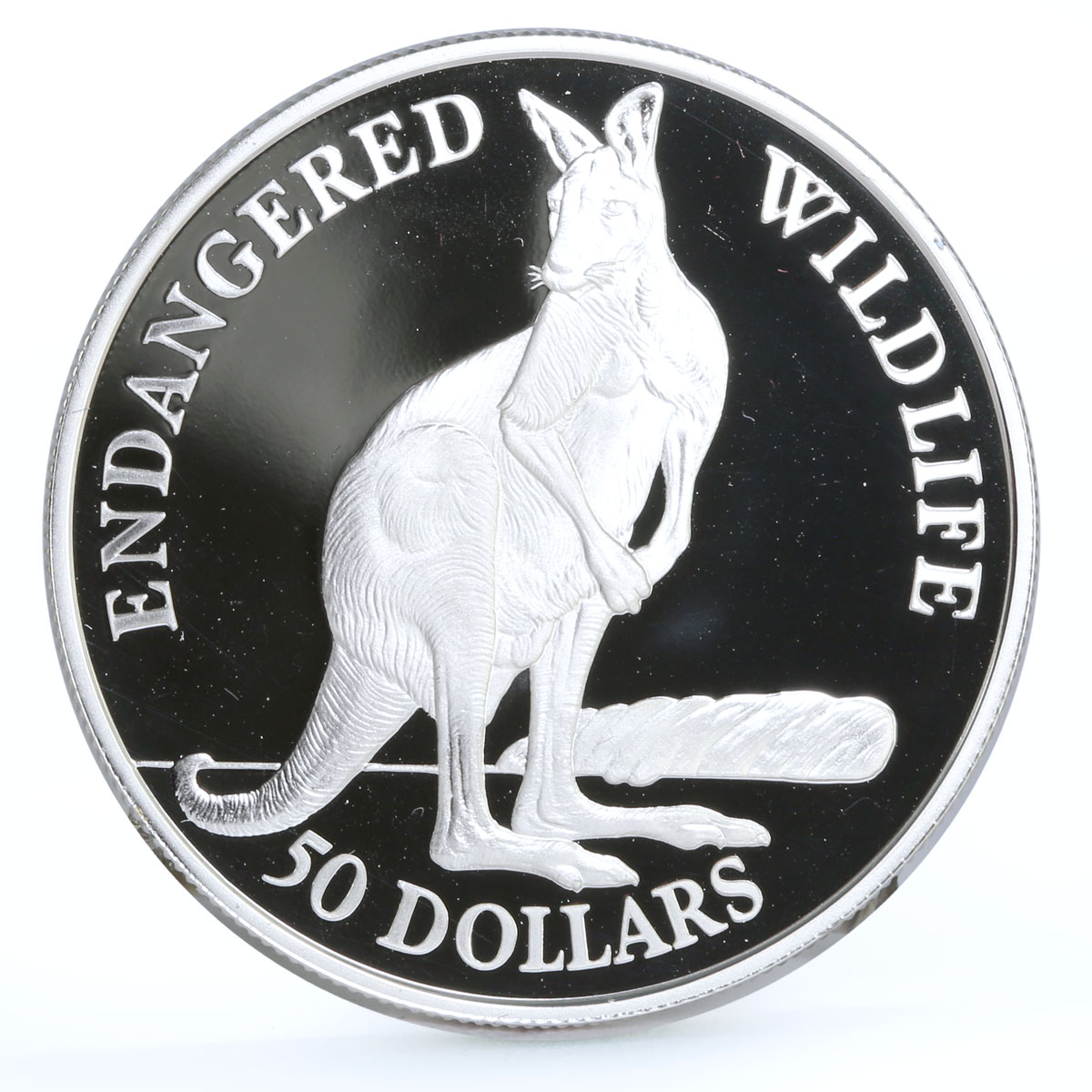 Cook Island 50 dollars Endangered Wildlife Kangaroo Animals Fauna Ag coin 1991