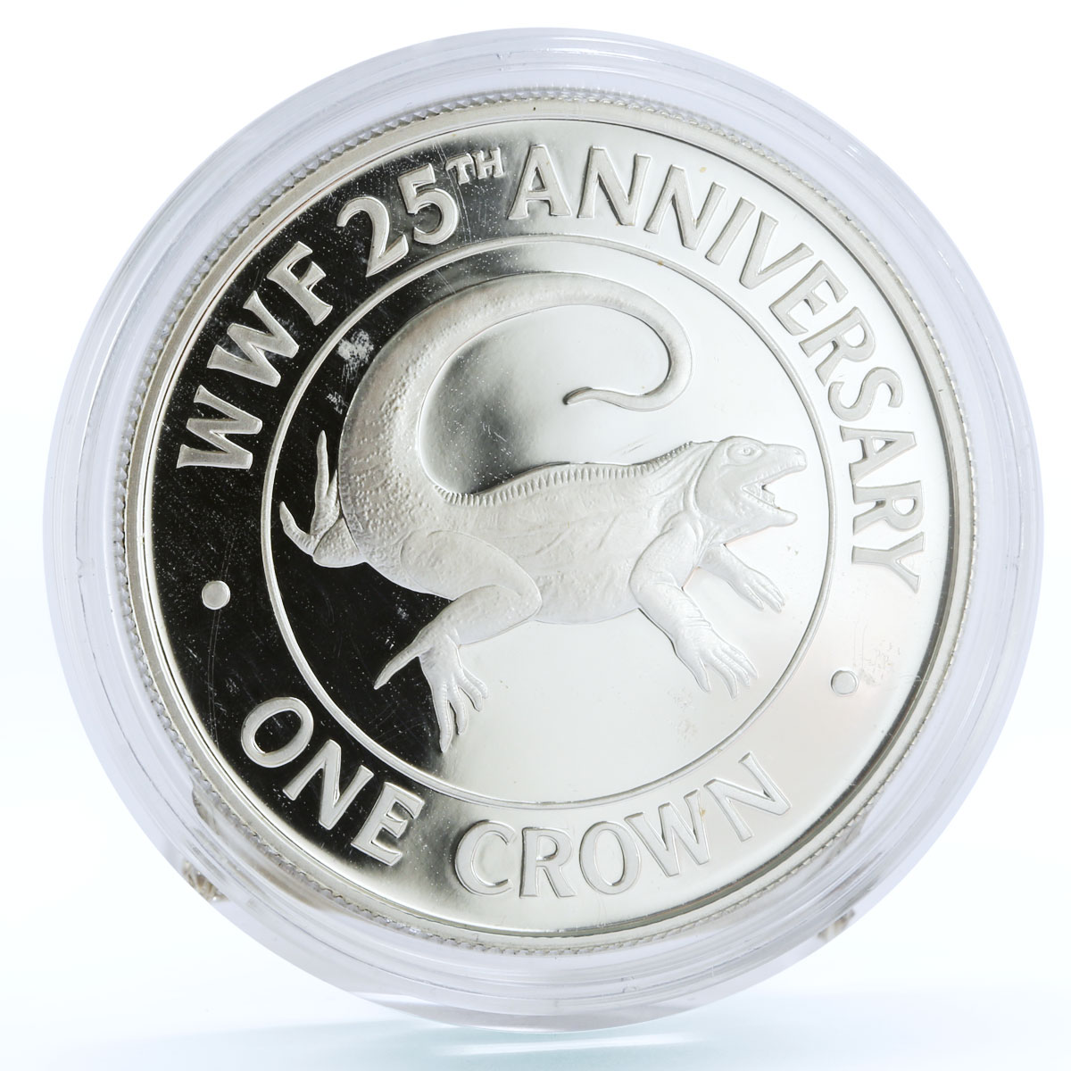 Turks and Caicos 1 crown 25 Years Wildlife Fund Rock Iguana Fauna Ag coin 1988