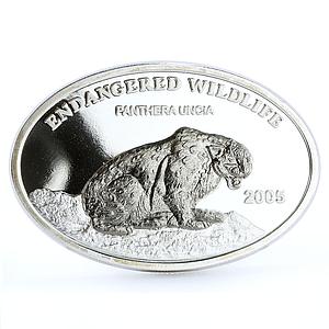 Mongolia 500 togrog Endangered Wildlife Black Panther Cat Fauna silver coin 2005