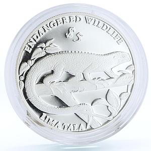 Tokelau 5 dollars Endangered Wildlife Emo Skink Lizzard Fauna silver coin 1993