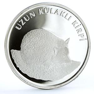 Turkey 20 lira Endangered Wildlife Long Eared Hedgehog Fauna silver coin 2005