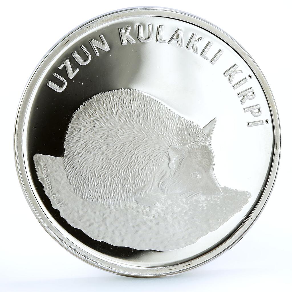 Turkey 20 lira Endangered Wildlife Long Eared Hedgehog Fauna silver coin 2005