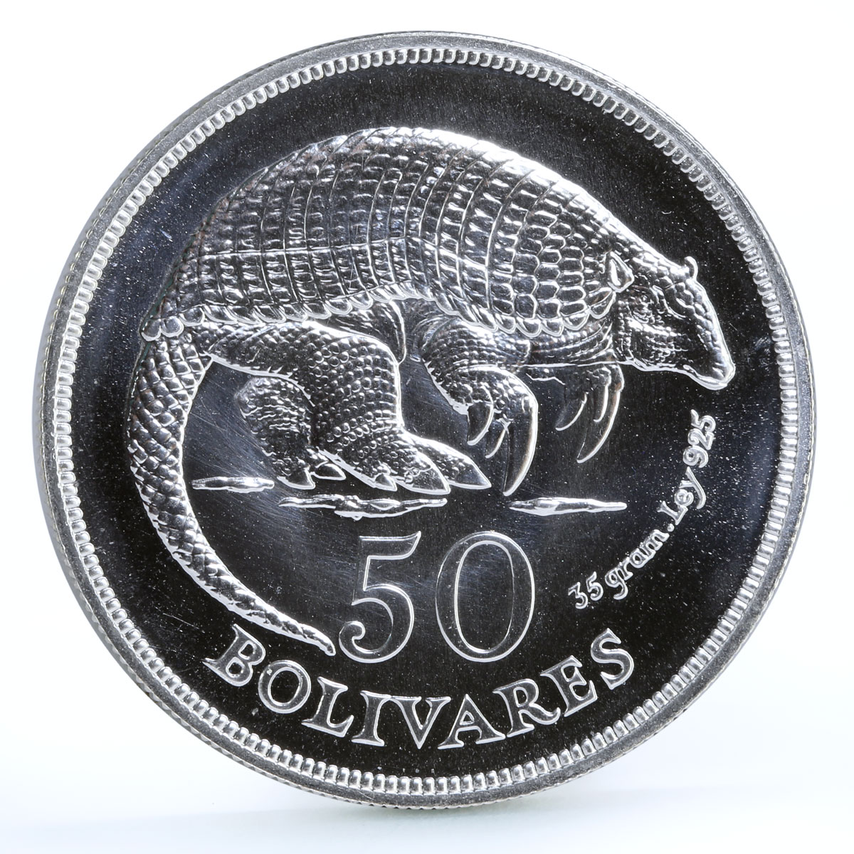 Venezuela 50 bolivares Endangered Wildlife Giant Armadillo silver coin 1975