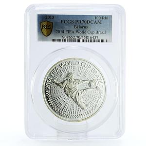 Belarus 100 rubles Football World Cup in Brazil Player PR70 PCGS Ag coin 2013