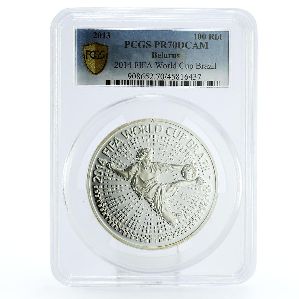 Belarus 100 rubles Football World Cup in Brazil Player PR70 PCGS Ag coin 2013