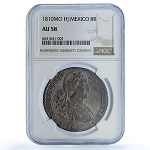 Mexico 8 reales State Coinage Fernando VII Coat of Arms HJ AU58 NGC Ag coin 1810