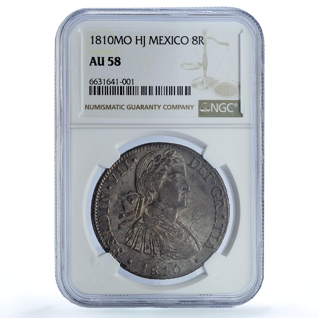 Mexico 8 reales State Coinage Fernando VII Coat of Arms HJ AU58 NGC Ag coin 1810 Mexico 8 reales State Coinage Fernando VII Coat of Arms HJ AU58 NGC Ag coin 1810