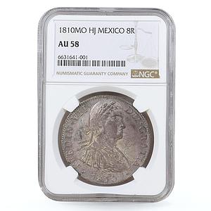Mexico 8 reales State Coinage Fernando VII Coat of Arms HJ AU58 NGC Ag coin 1810